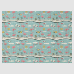 Retro Flamingo Zwembad Zomer Patroon (5) Tissuepapier