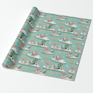 Retro Flamingo Zwembad Zomer Patroon (6) Cadeaupapier