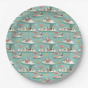 Retro Flamingo Zwembad Zomer Patroon (6) Papieren Bordje