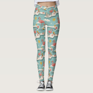 Retro Flamingo Zwembad Zomer Patroon (7) Leggings