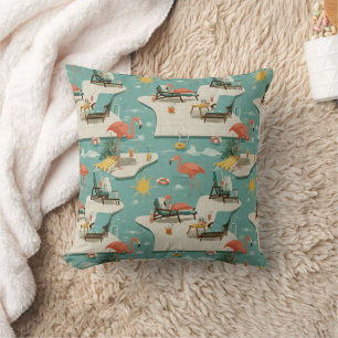 Retro Flamingo Zwembad Zomer Patroon (8) Kussen