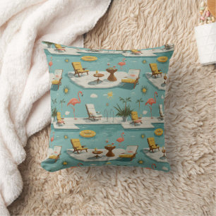 Retro Flamingo Zwembad Zomer Patroon (9) Kussen