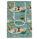 Retro Flamingo Zwembad Zomer Patroon (9) Medium Cadeauzakje (Achterkant)