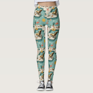 Retro Flamingo Zwembad Zomerpatroon (1) Leggings