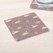 Retro Flamingos 2 Vierkante Kartonnen Onderzetter (Schuin)