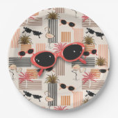 Retro Flamingos Palms en Zonnebril Summer Party Papieren Bordje (Voorkant)