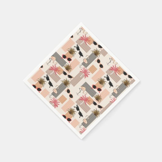 Retro Flamingos Palms en Zonnebril Summer Party Servet (Hoek)