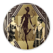 Retro Flapper Dancers Black Gold Keramische Knop (Voorkant)