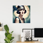 Retro  Flapper Meisje 1920s Vrouw Kunst Poster (Thuiskantoor)