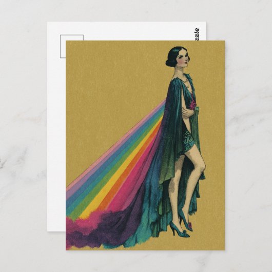 Retro Flapper Vrouw in een Regenboog Kaap Briefkaart (Voorkant / Achterkant)
