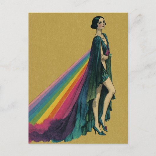 Retro Flapper Vrouw in een Regenboog Kaap Briefkaart (Voorkant)