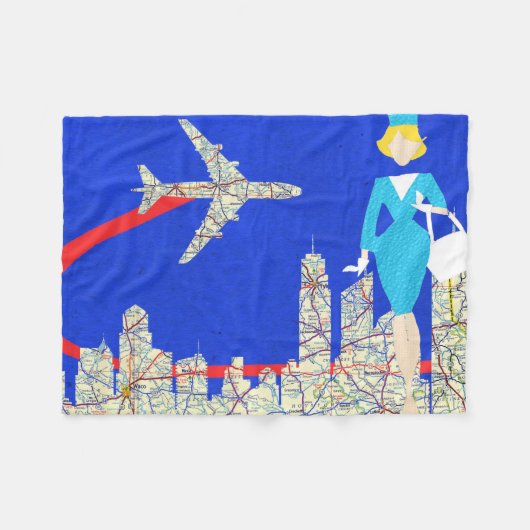 Retro Flight Attendant Fleece Blanket (Voorkant (Horizontaal))