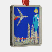 Retro Flight Attendant Kerstannament Metalen Ornament (Rechts)