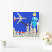 Retro Flight Attendant Wall Clock Vierkante Klok (Huis)