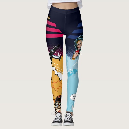 Retro Flight Comic Pop Art Leggings (Voorkant)
