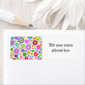 retro, floraal, trendy, blij, kleurrijk, meisjes, etiket (Insitu)