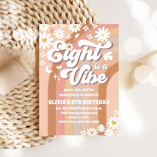 Retro Floral 8th Birthday Invitation