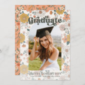 Retro Floral Arch Foto Afstuderen Aankondiging (Voorkant / Achterkant)