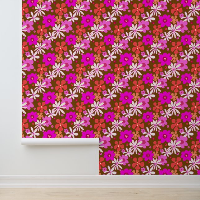 Retro Floral Art Diagonal Pattern Behang (Applicatie)