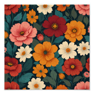 Retro Floral Art Print: een uitbarsting van bloem Foto Afdruk