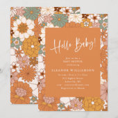 Retro Floral Baby Shower Warm Orange Vintage Fall Kaart (Voorkant / Achterkant)