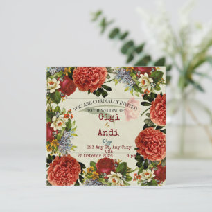 Retro Floral Boho Wedding Invitation Kaart