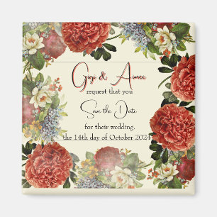 Retro Floral BOHO Wedding Save the Date Magnets