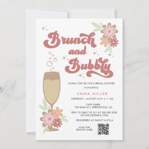 Retro Floral Brunch en Bubble Vrijgezellenfeest Kaart