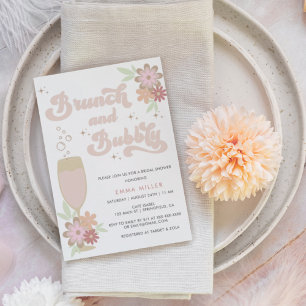 Retro Floral Brunch en Bubble Vrijgezellenfeest Kaart