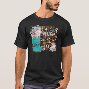 Retro Floral Cowgirl Boot Kick The Dust Up Western T-shirt