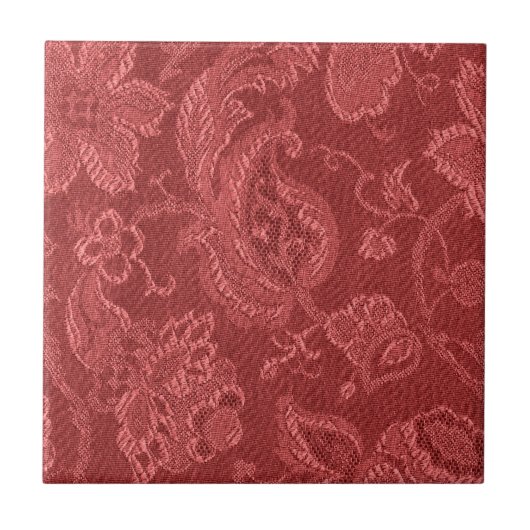 Retro  Floral Cranberry Red Tile Tegeltje (Voorkant)