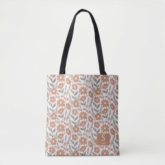 Retro Floral Daisy Pattern Monogram Naam Draagtas (Voorkant)