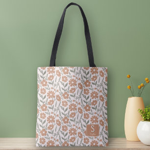 Retro Floral Daisy Pattern Monogram Naam Draagtas