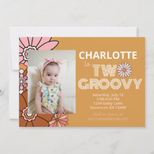 Retro Floral Daisy Two Groovy Birthday Kaart