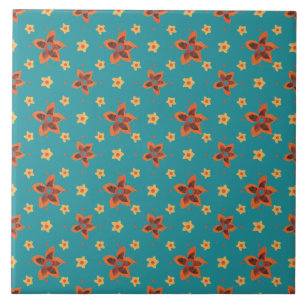Retro Floral en Polka Dots, Blauwgroen keramische Tegeltje