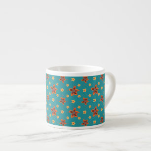 Retro Floral en Polka Dots op Blauwgroen Espresso  Espresso Kop