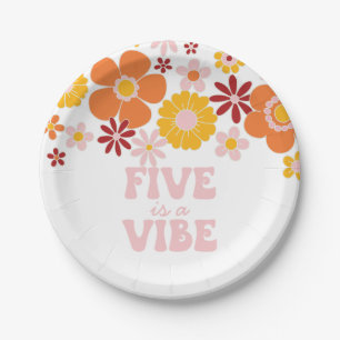 Retro Floral Five is a Vibe 5de verjaardag Papieren Bordje