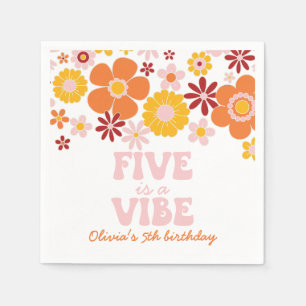 Retro Floral Five is a Vibe 5e verjaardag Servet