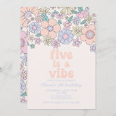 Retro Floral Five is een Vibe vijfde verjaardag Kaart (Voorkant / Achterkant)