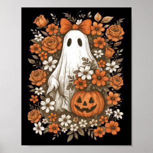 Retro Floral Ghost Schattige Pompoen Herfst Hallow Poster