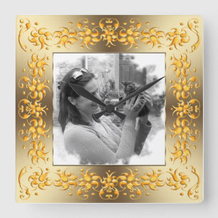 retro floral golden lijst. jouw foto. vierkante klok