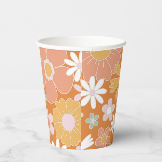 Retro Floral groovy Birthday Paper Cups Papieren Bekers (Rechts)