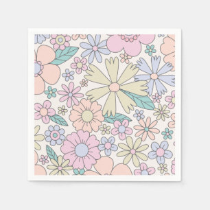 Retro Floral groovy Birthday Servet
