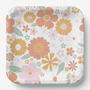 Retro Floral groovy verjaardag Papieren Bordje