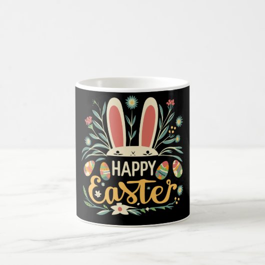 Retro Floral Happy Easter Bunny Boho Spring Koffiemok (Center)