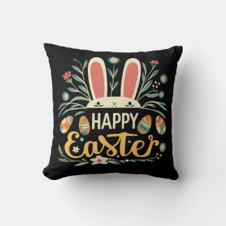 Retro Floral Happy Easter Bunny Boho Spring Kussen