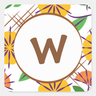 Retro Floral hedendaags Patroongeel + Oranje Vierkante Sticker