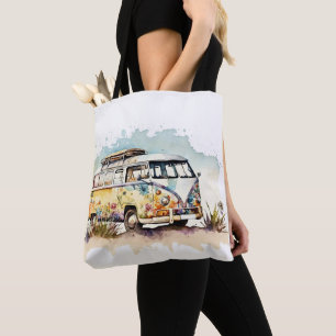 Retro Floral Hippie Bus Draagtas