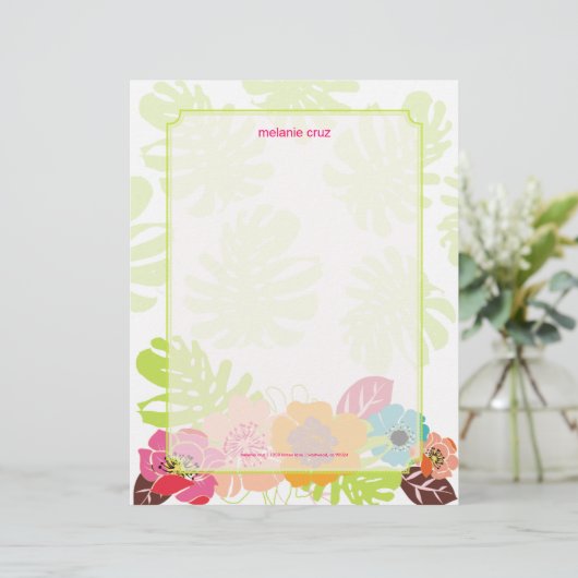 Retro Floral, kies uw fav achtergrondkleur Gepersonaliseerd Briefhoofd (Staand voorkant)