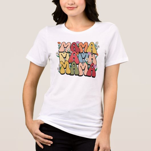 Retro Floral "Mama" Bubble Font Tri-Blend Shirt (Voorkant)